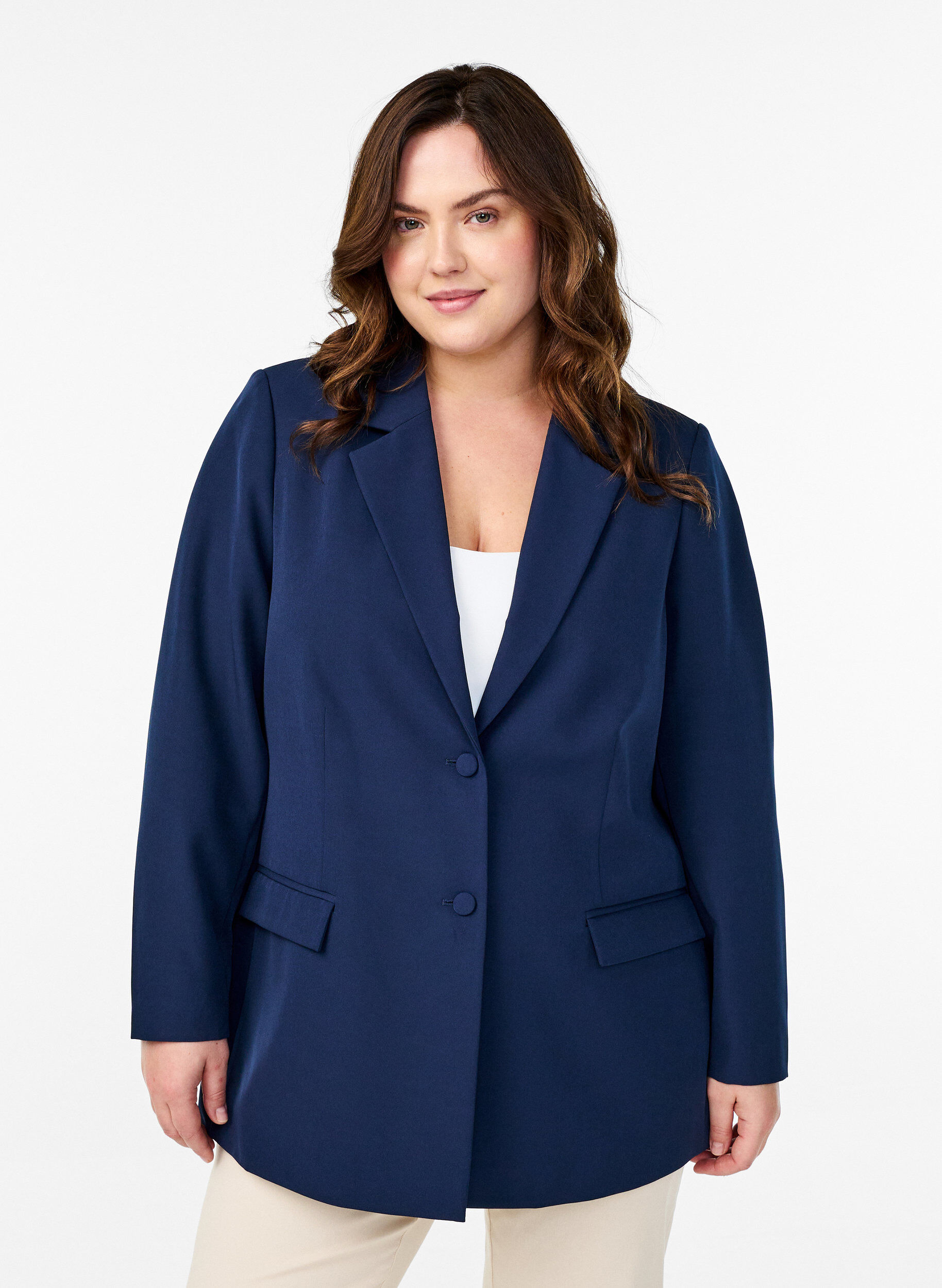 Zizzi Klassieke blazer met knoopsluiting, Blauw, Model image number 0