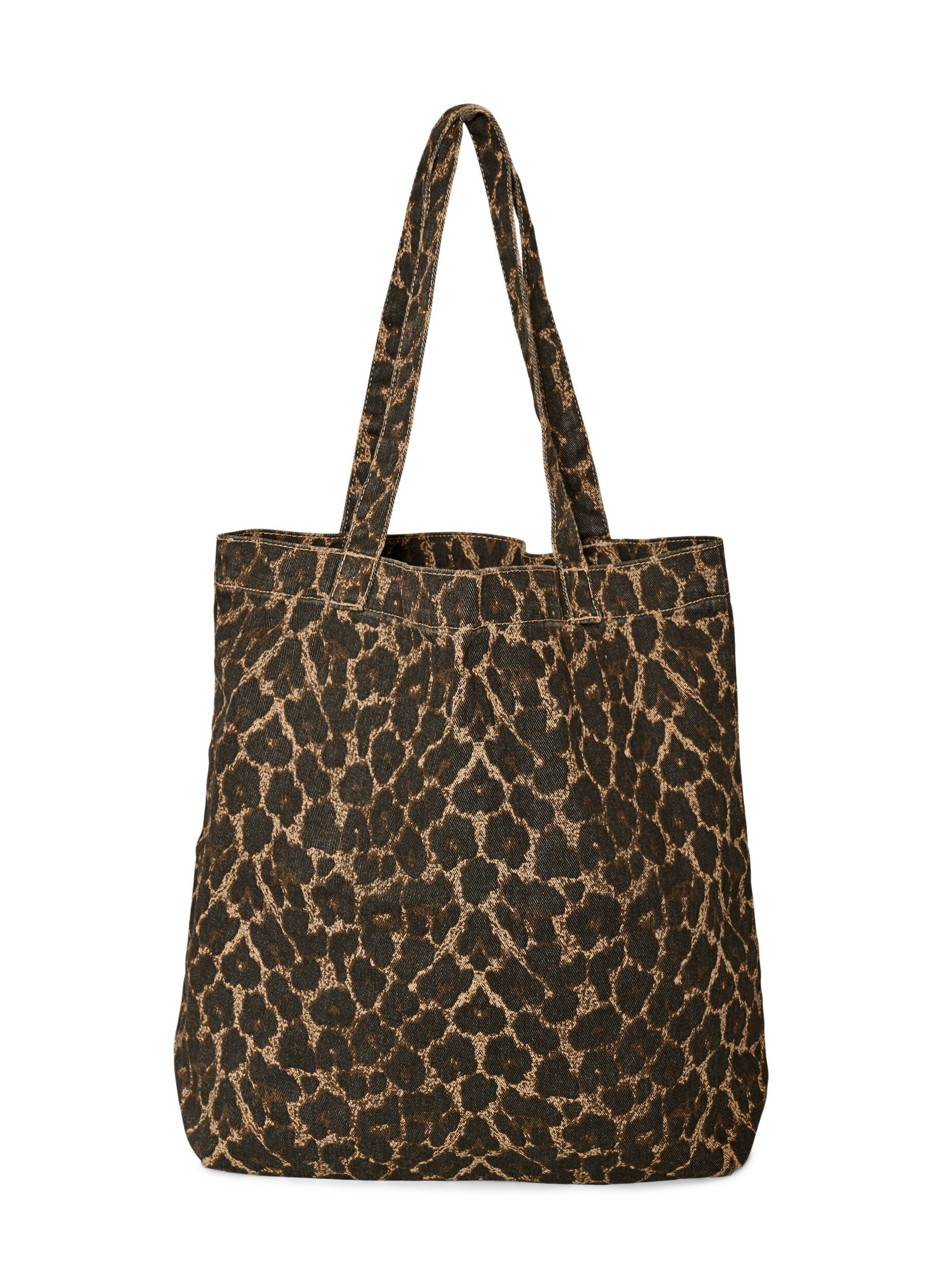ZizziDenim shopper met luipaardprint, Bruin, Packshot image number 0