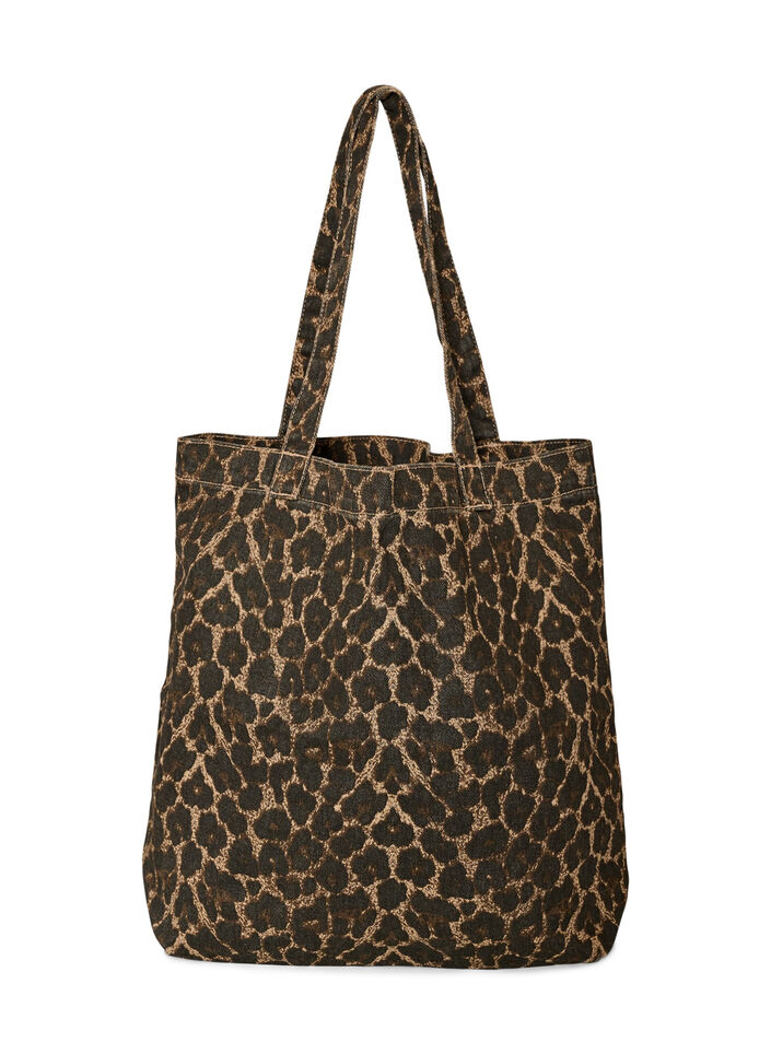 Denim shopper met luipaardprint, Bruin, Packshot image number 0