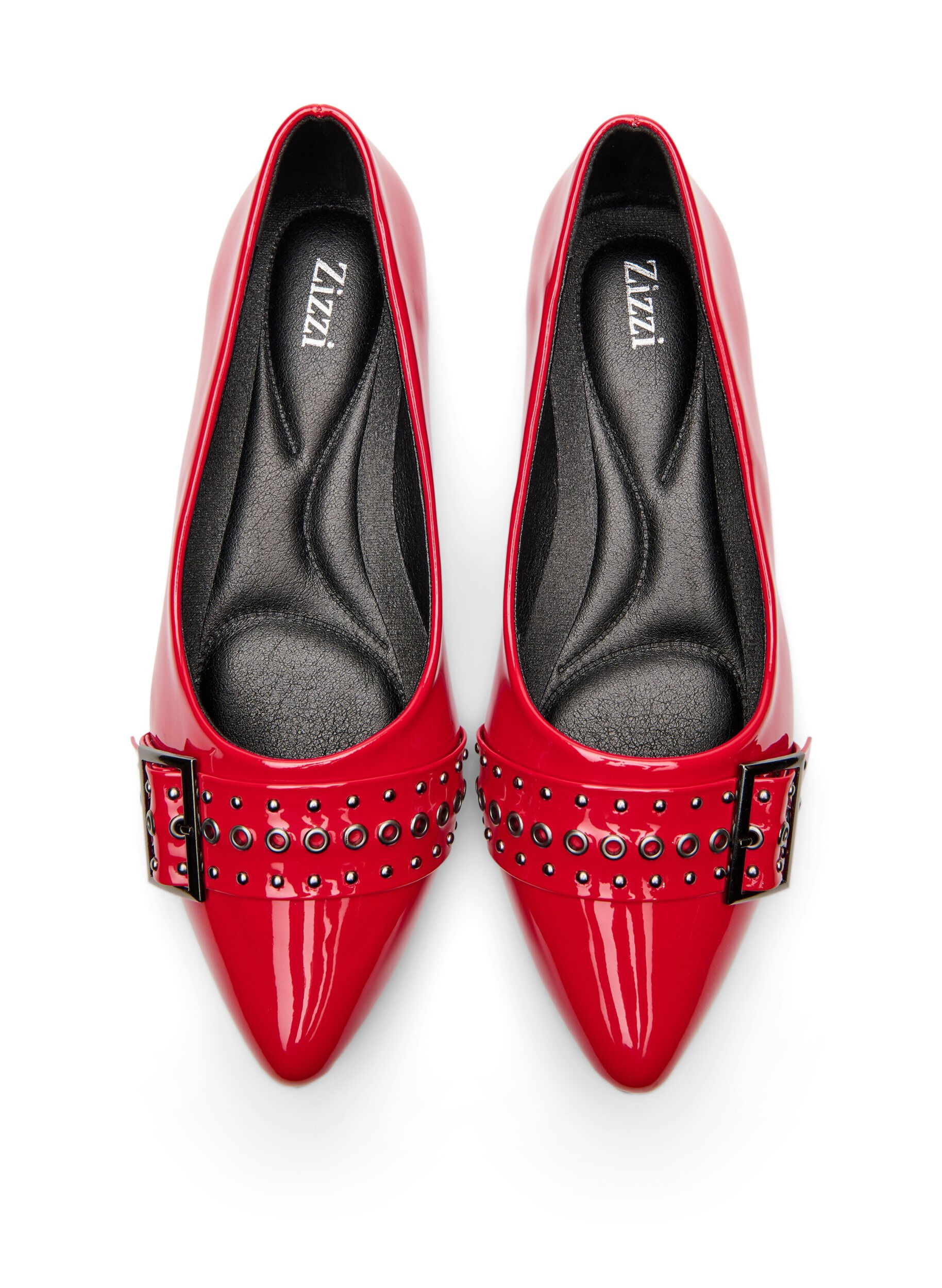 Zizzi Wide fit - Ballerina met bandje en studs, Rood, Packshot image number 2