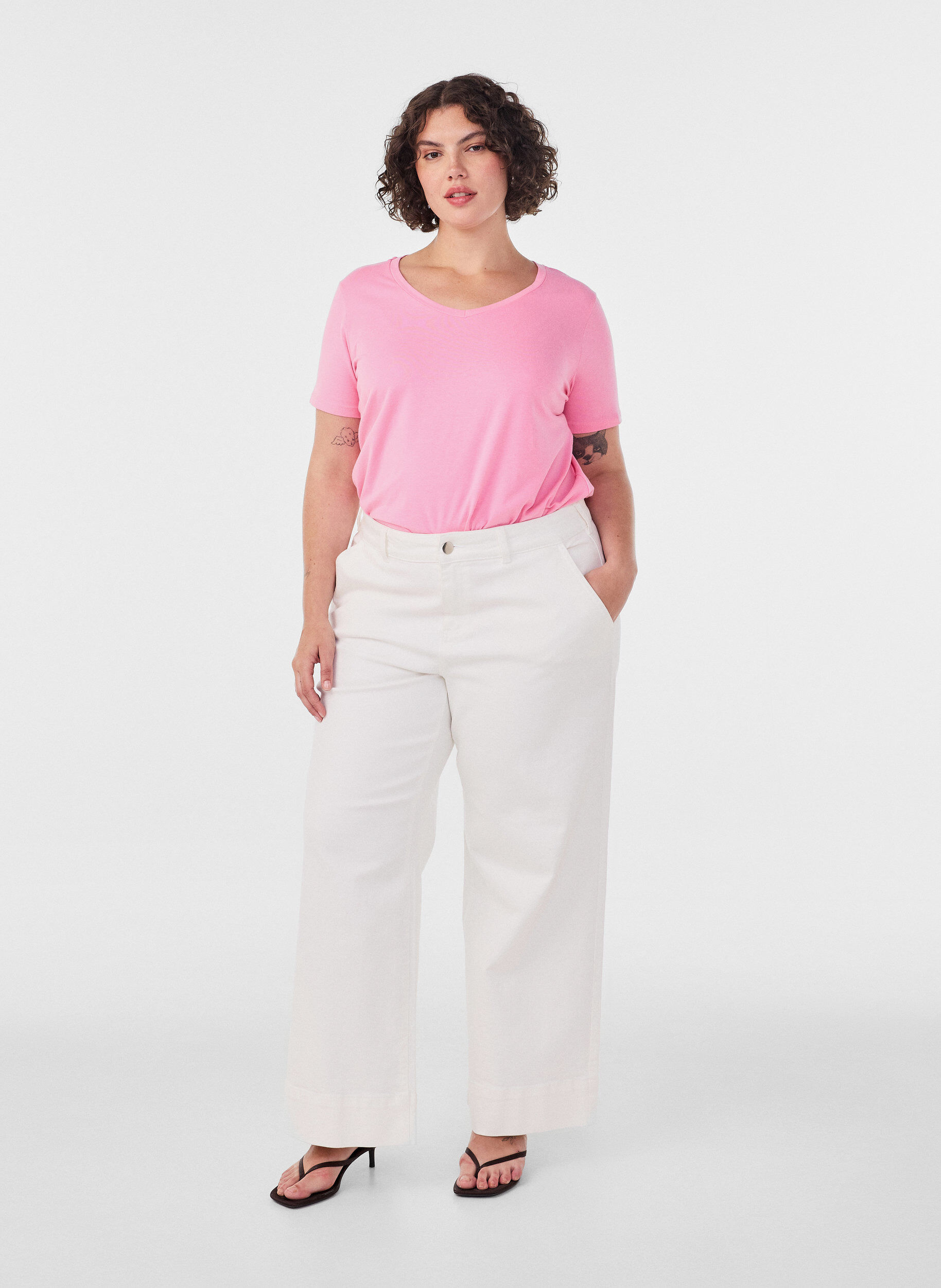 ZizziBasic t-shirt in effen kleur met katoen, Roze, Model image number 1