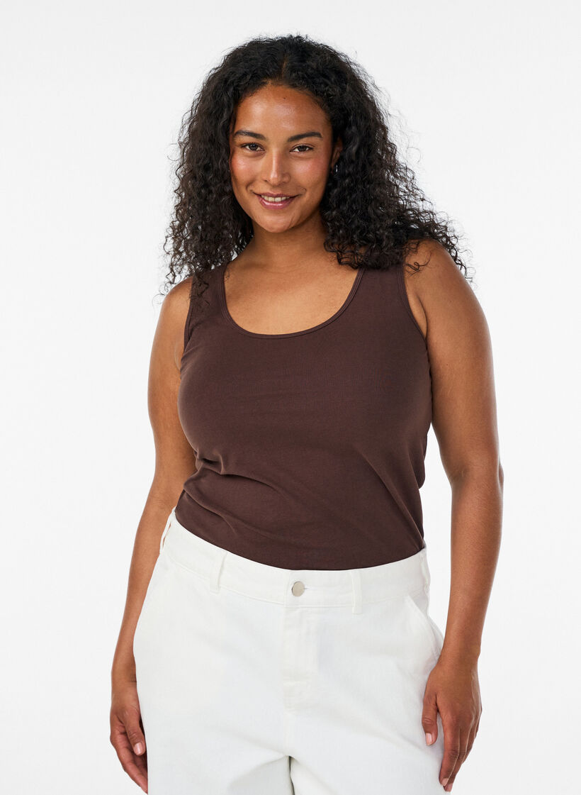 Effen basic top in katoen, Bruin, Model image number 0