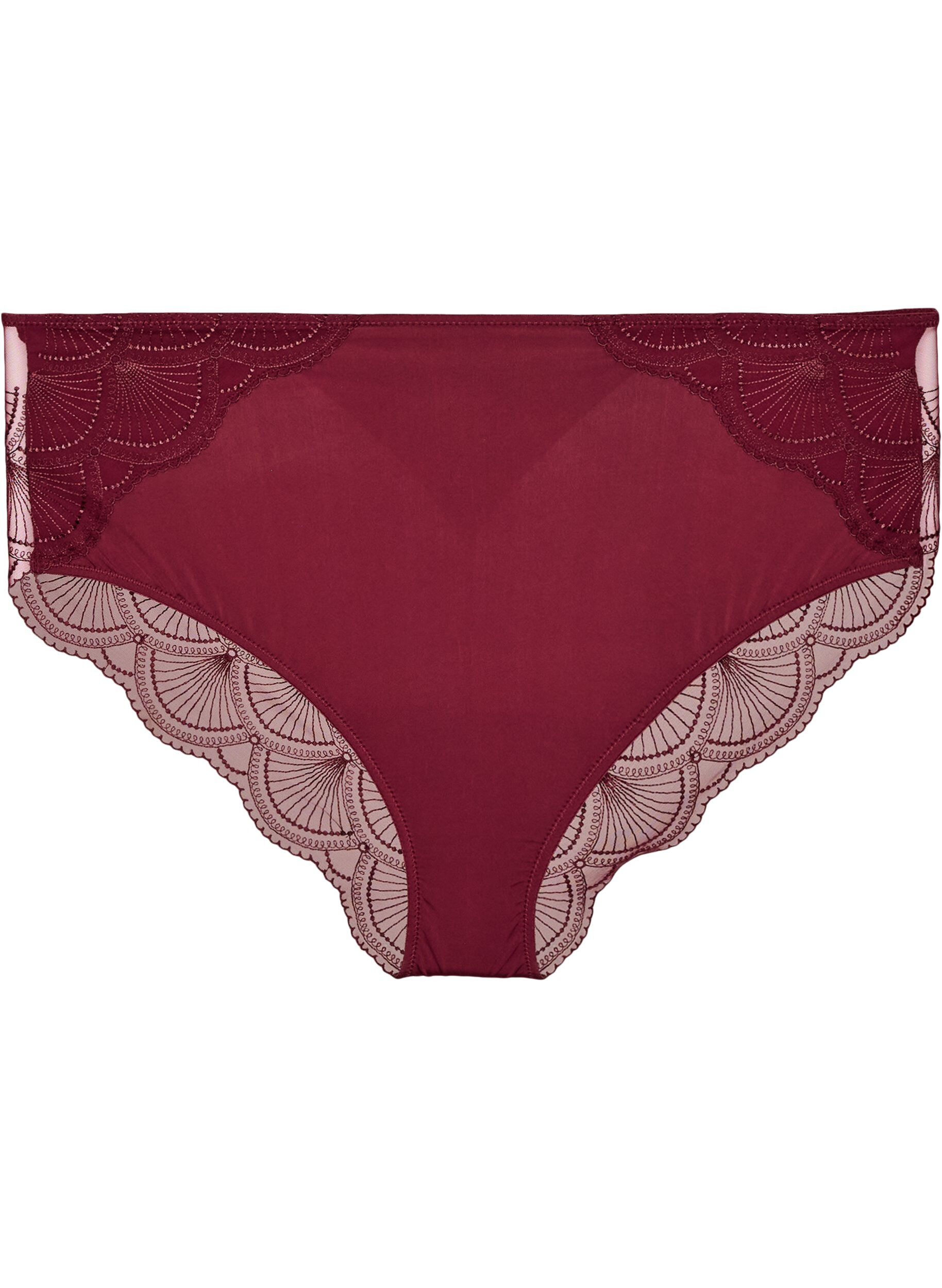 ZizziSlip met mesh en geborduurde kanten randen, Rood, Packshot image number 0