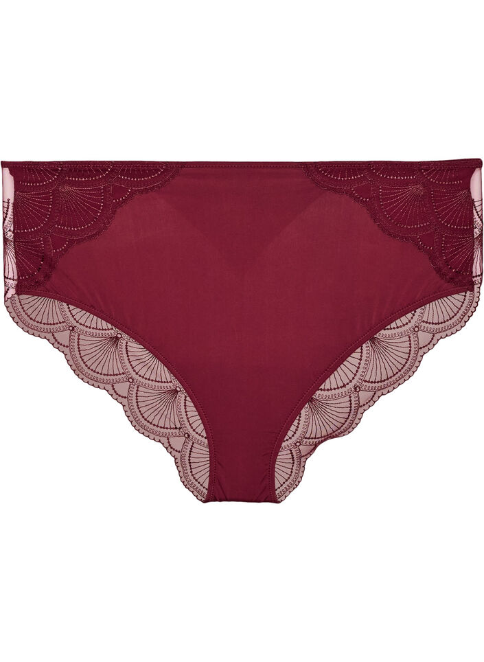Slip met mesh en geborduurde kanten randen, Rood, Packshot image number 0