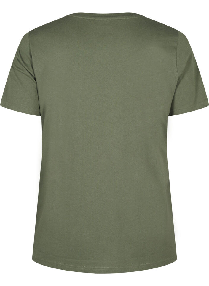 T-shirt van biologisch katoen met strikdetail, Thyme, Packshot image number 1