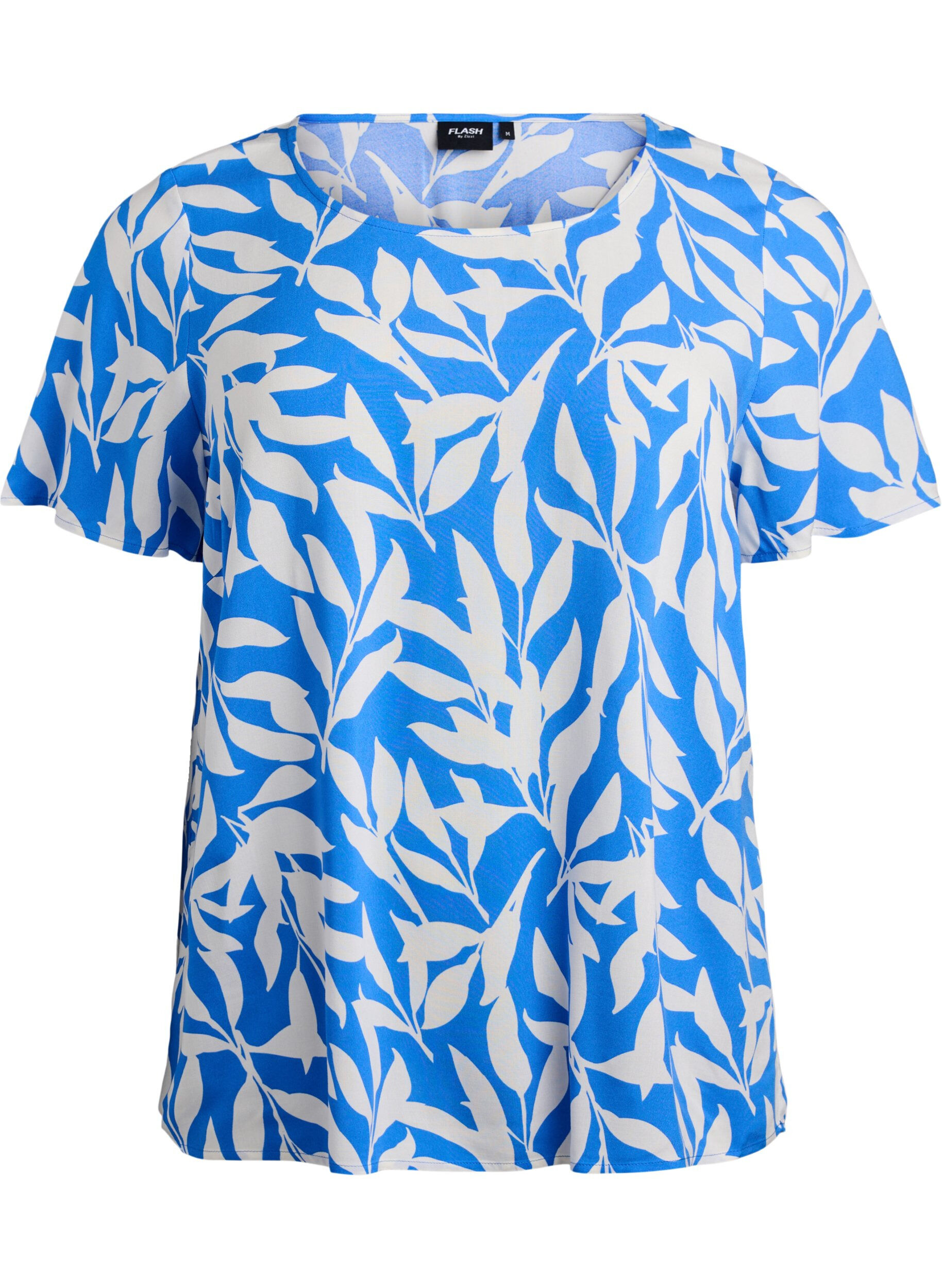 Zizzi FLASH - Viscose blouse met korte mouwen en print, Blauw, Packshot image number 0