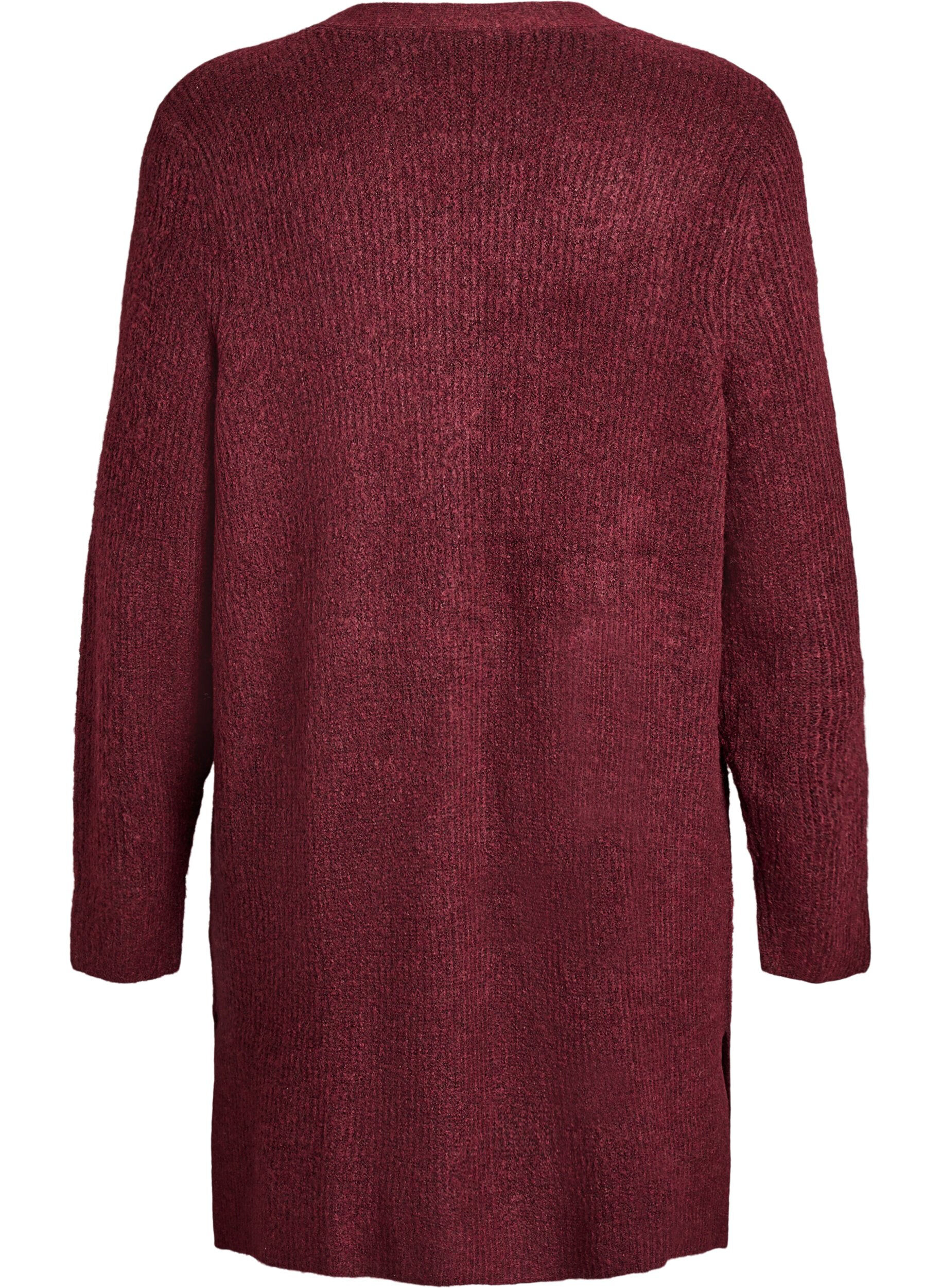 Zizzi FLASH - Lange ribgebreide cardigan met open voorkant, Rood, Packshot image number 1