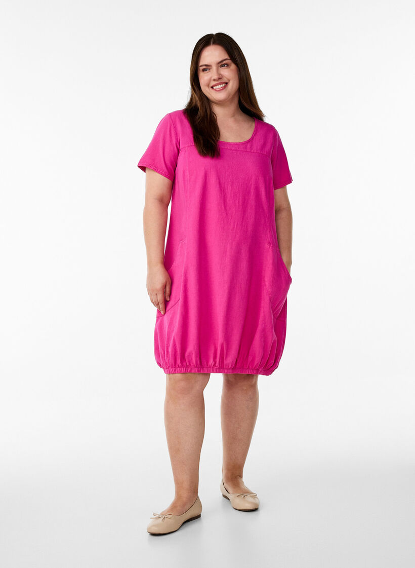 Katoenen jurk met korte mouwen, Roze, Model image number 1