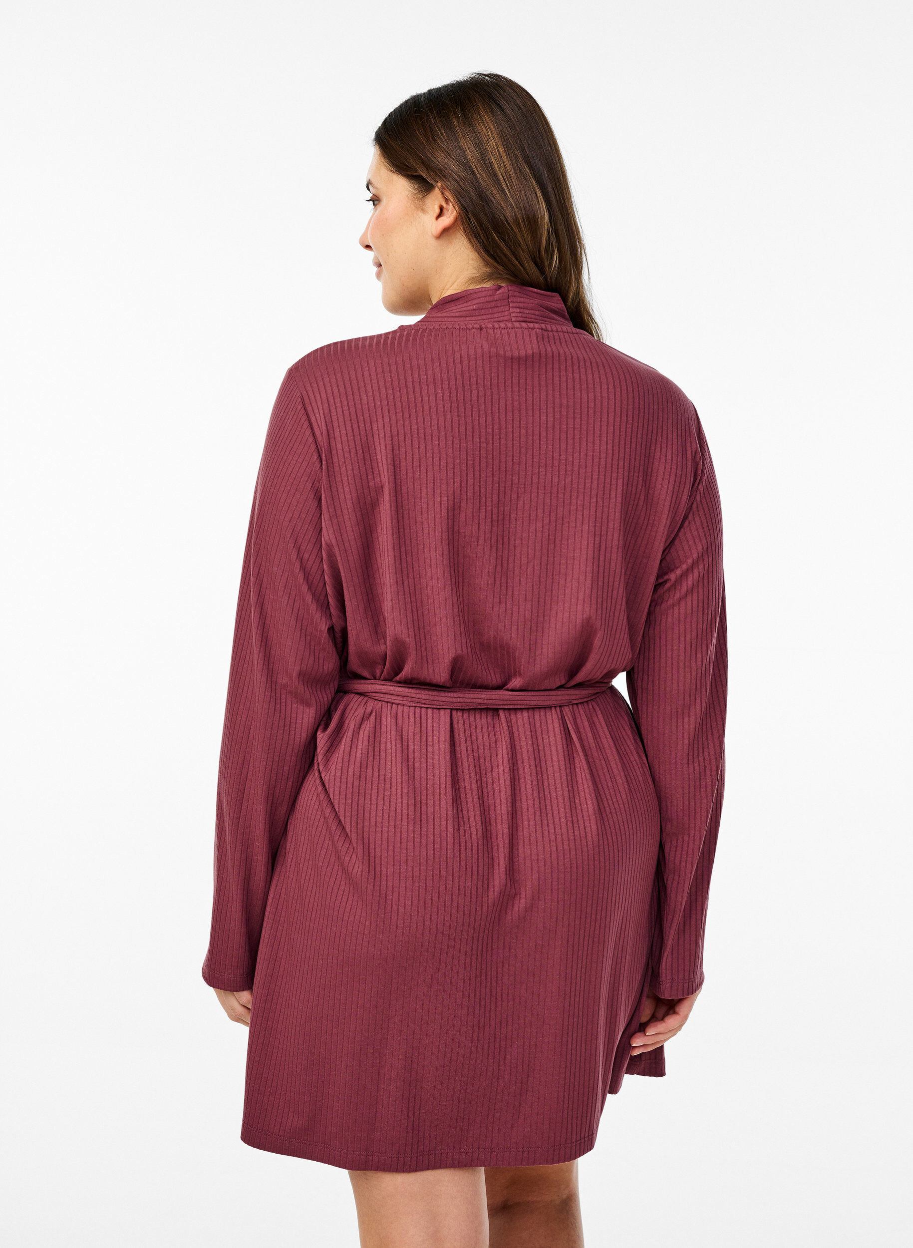 Zizzi Ochtendjas met strikceintuur, Rose Brown, Model image number 1