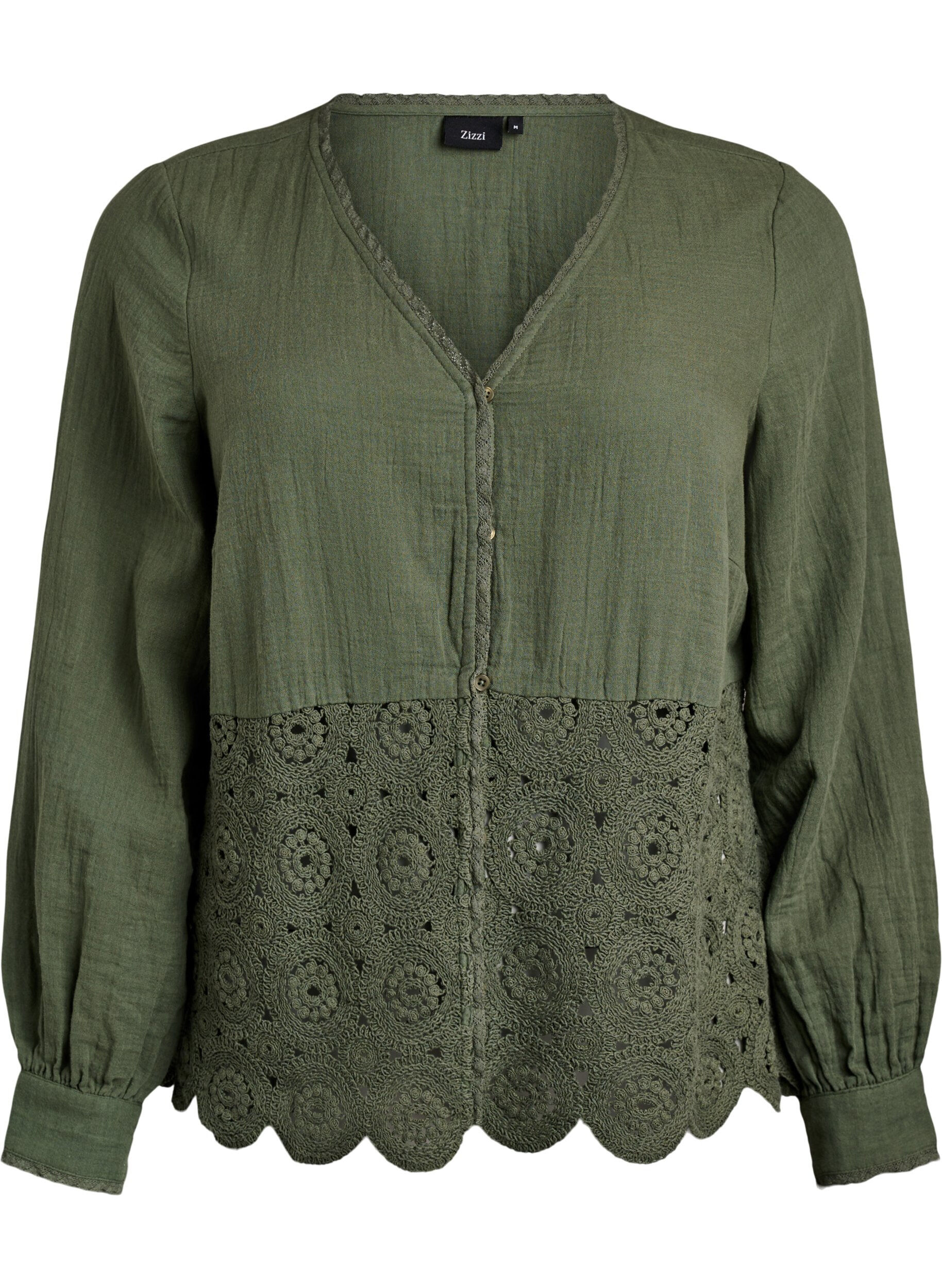 Zizzi Katoenen mousseline blouse met haakdetails, Groen, Packshot image number 0