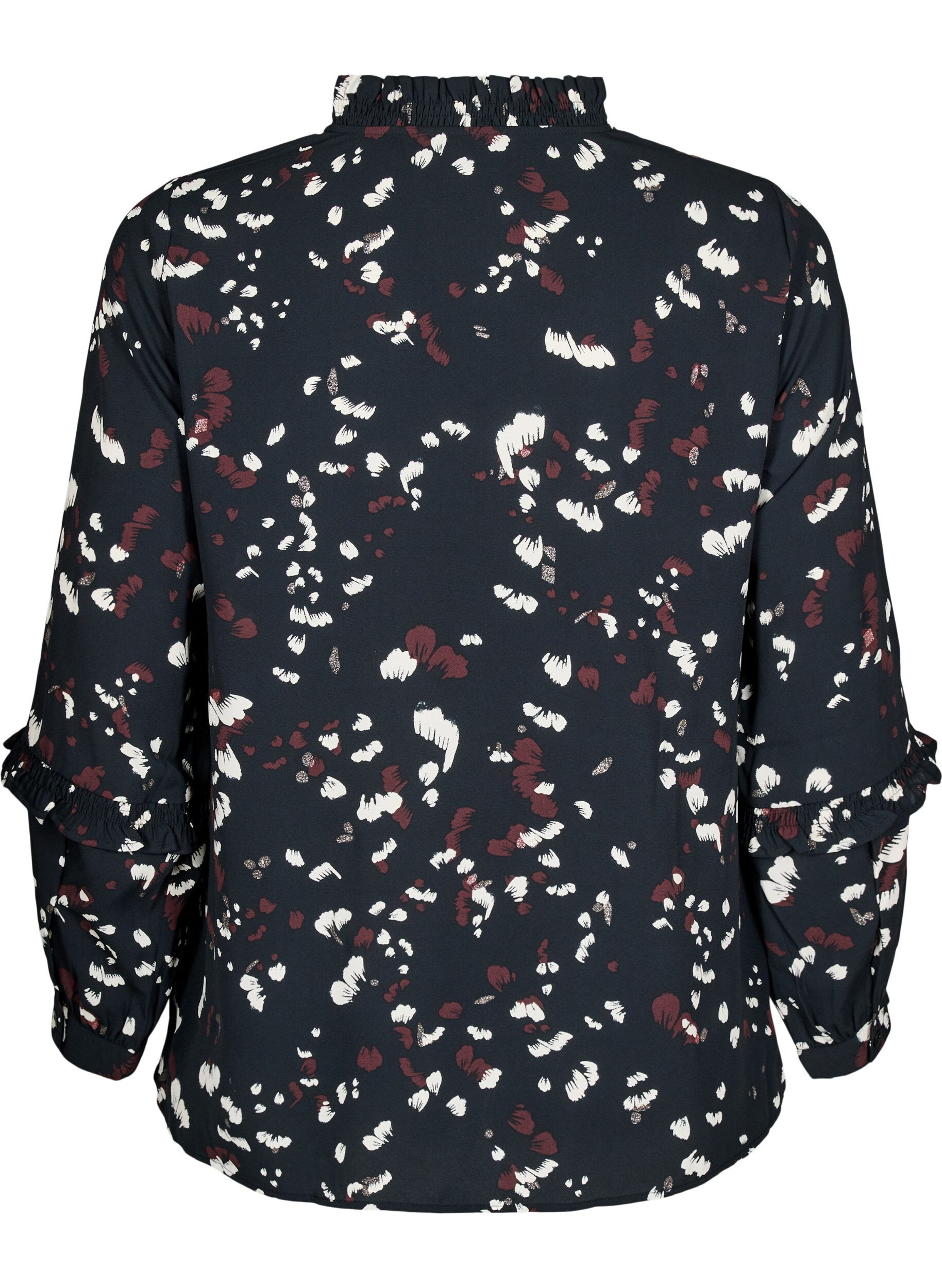 Zizzi Blouse met print en ruchedetails, Zwart, Packshot image number 1