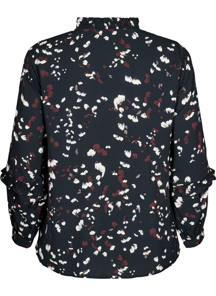 Blouse met print en ruchedetails, Zwart, Packshot image number 1