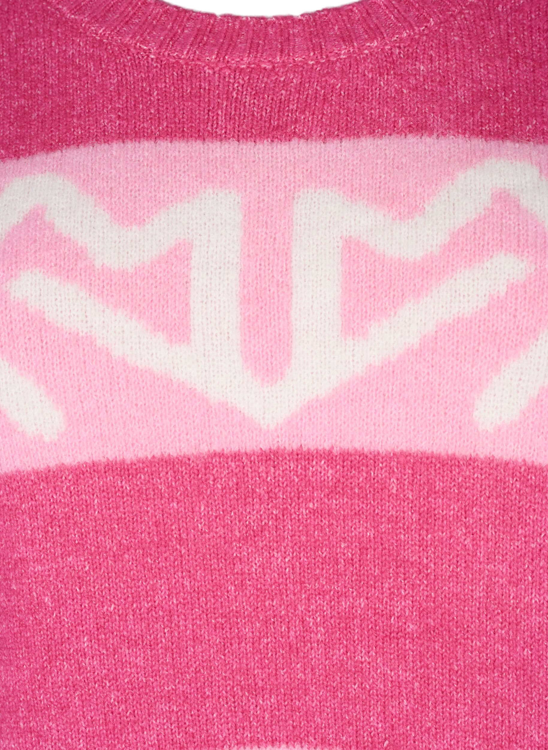 Zizzi Gestreepte gebreide trui met grafisch patroon, Raspberry Rose Comb, Packshot image number 2