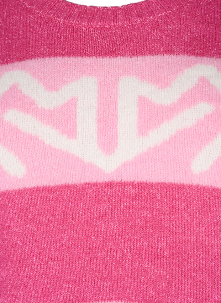 Gestreepte gebreide trui met grafisch patroon, Raspberry Rose Comb, Packshot image number 2