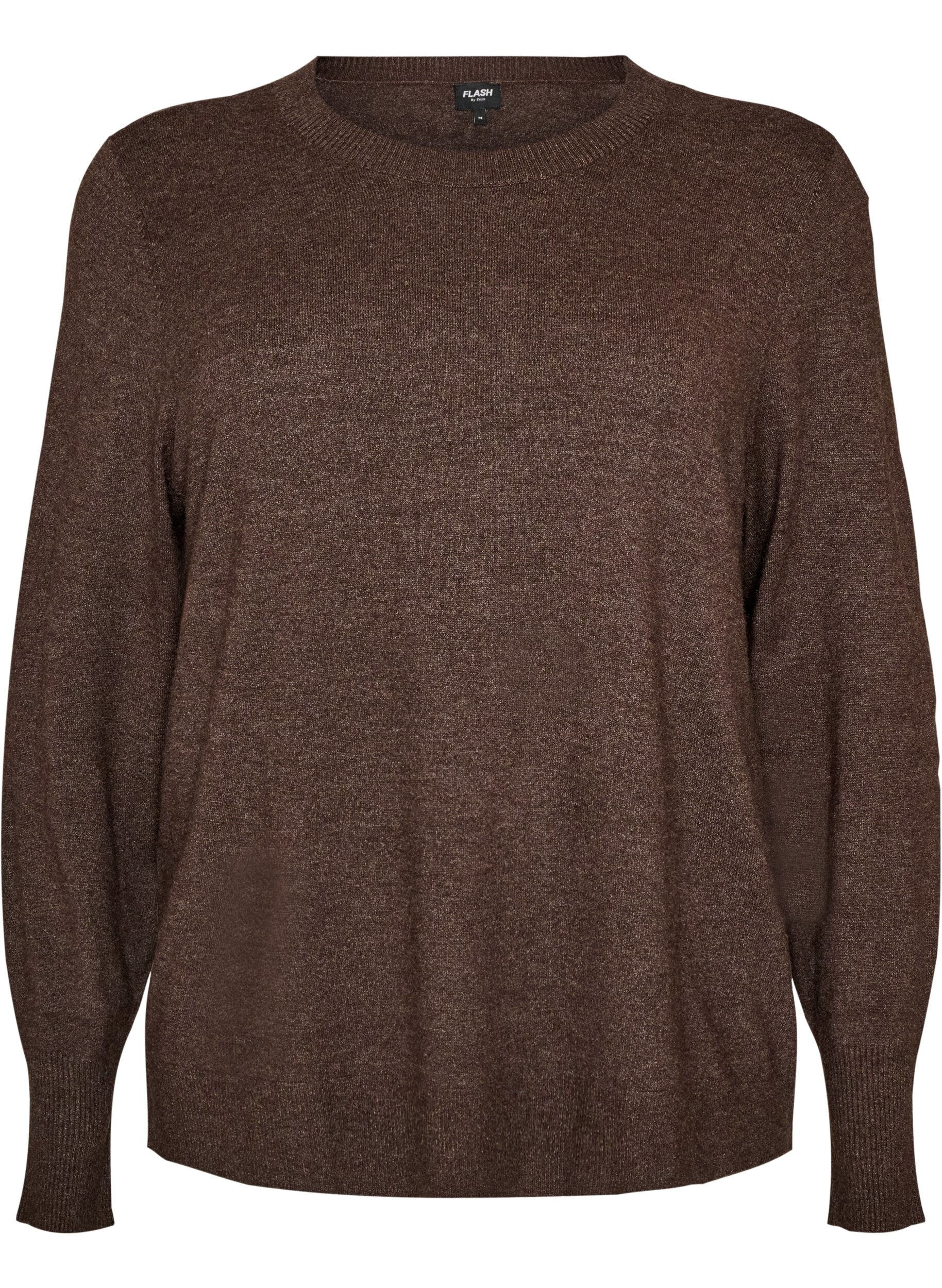 ZizziGebreide blouse met ronde hals, Bruin, Packshot image number 0