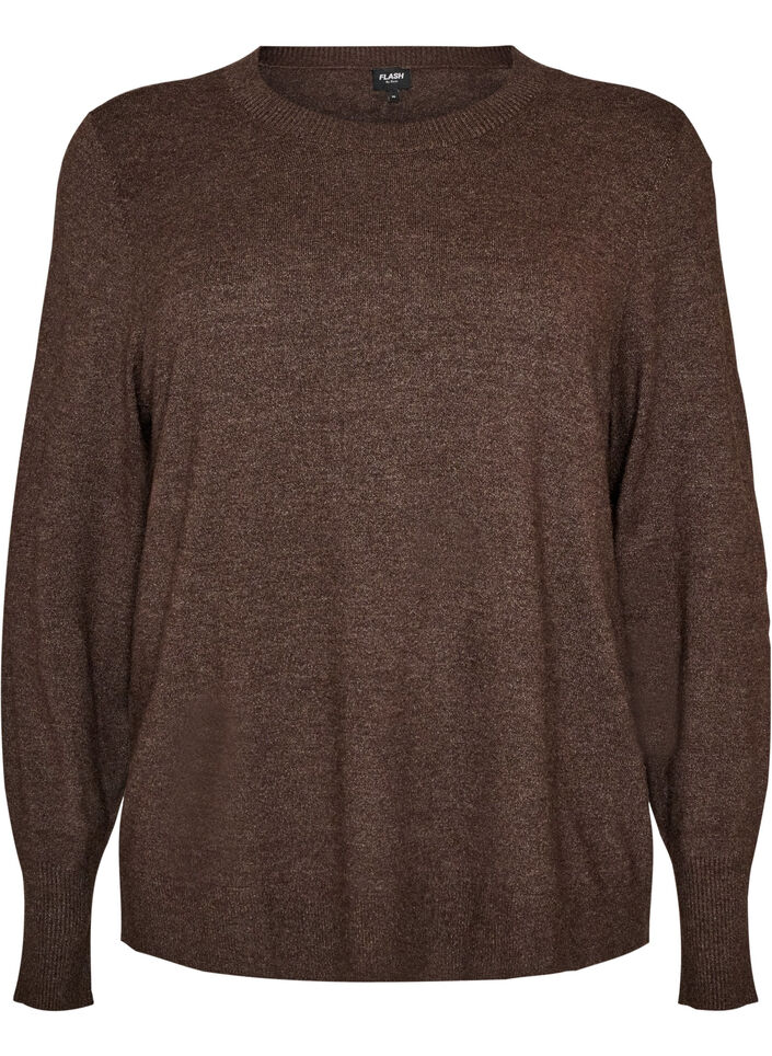 Gebreide blouse met ronde hals, Bruin, Packshot image number 0