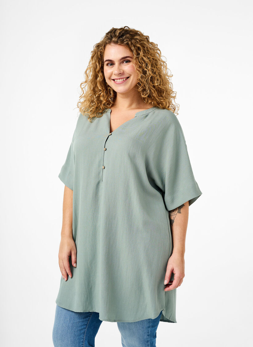 Tuniek van viscose met korte mouwen, Chinois Green, Model image number 0