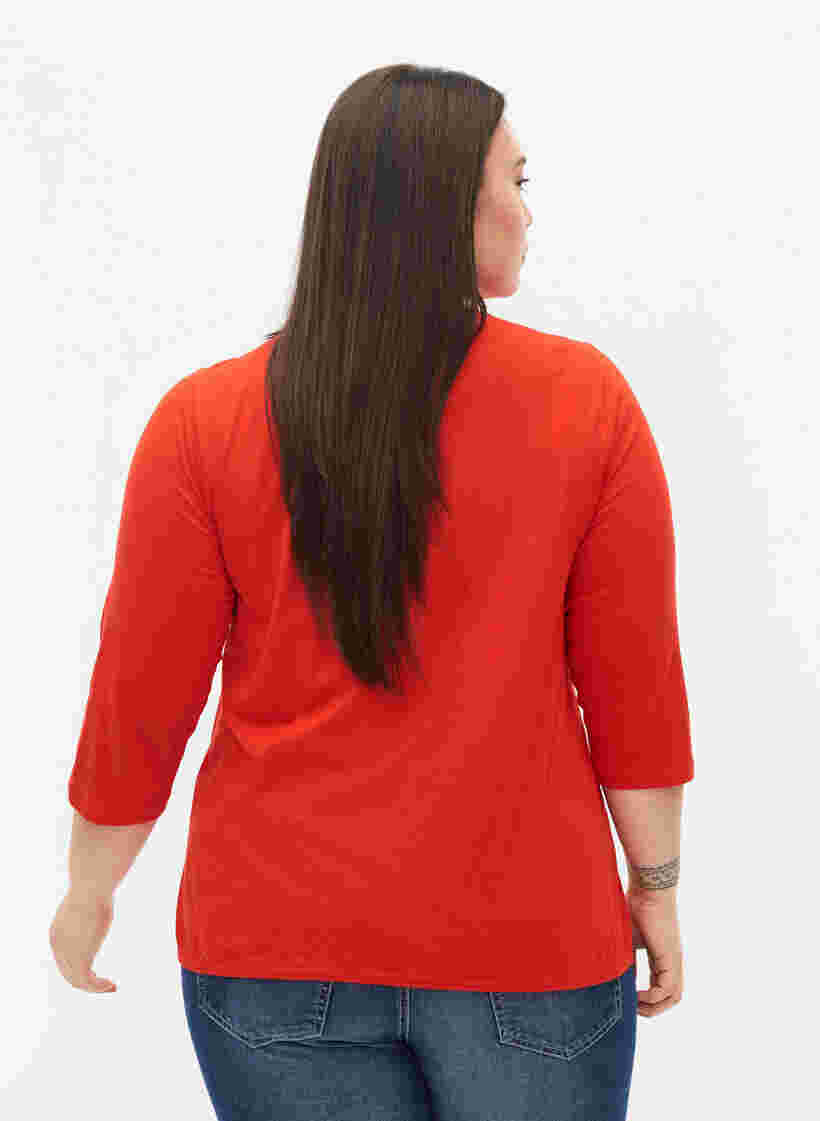 Katoenen blouse met 3/4 mouwen, Fiery Red, Model image number 1