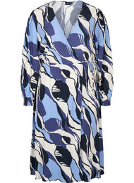 Bedrukte midi-jurk met omslag, Blue Abstract AOP
