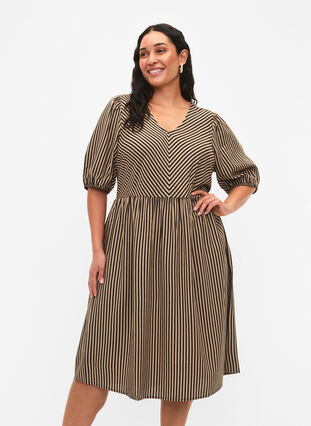 Viscose jurk met gestreepte print, Coriander/Bl. Stripe, Model image number 0