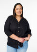 Katoenen blouse met een V-hals, Zwart, Model image number 0