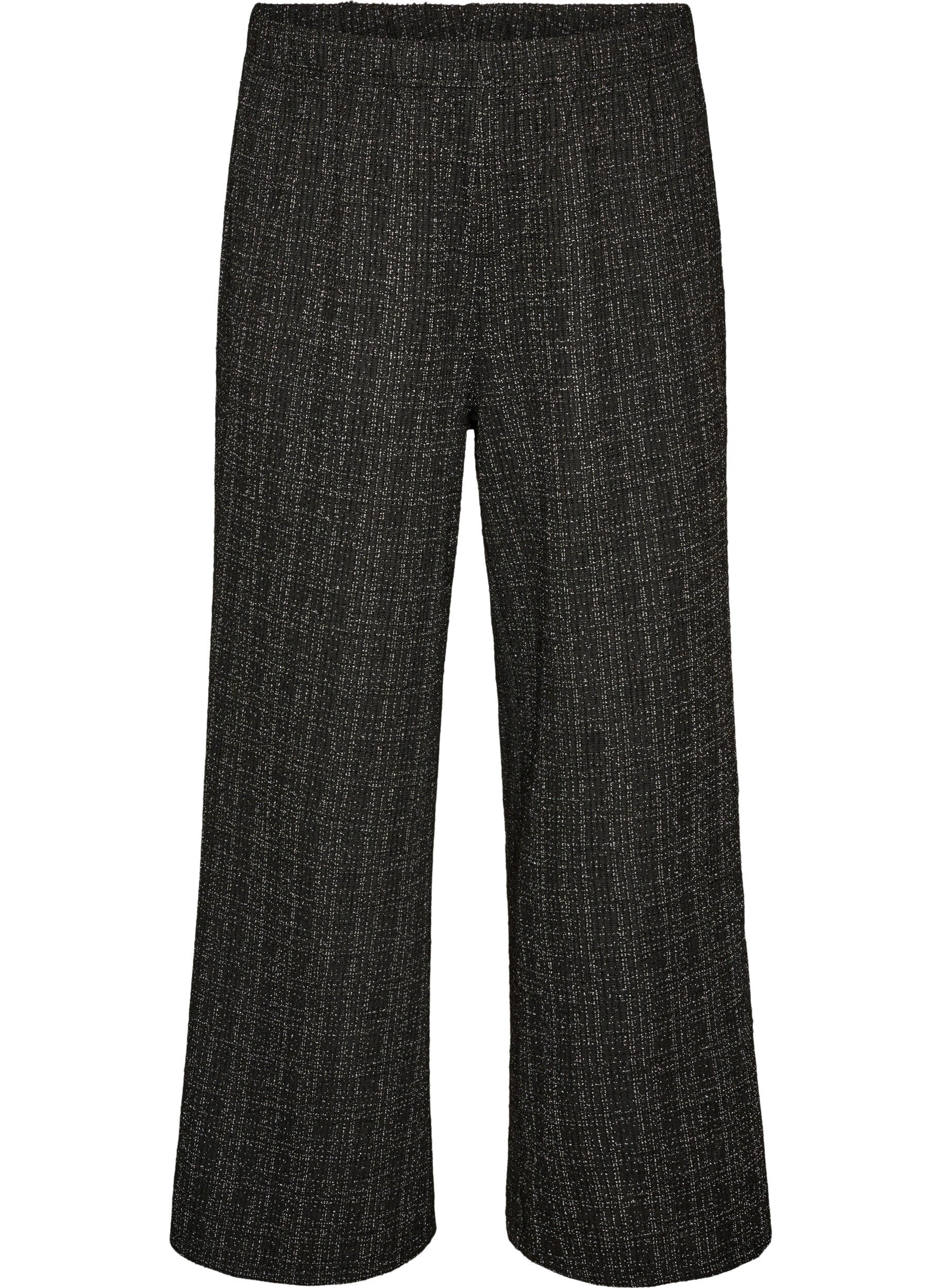 ZizziStraight-fit boucl&eacute; broek, Zwart, Packshot image number 0