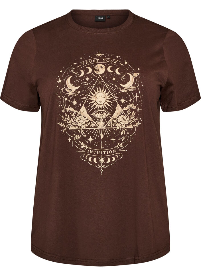 Katoenen T-shirt met print aan de voorkant, Bruin, Packshot image number 0