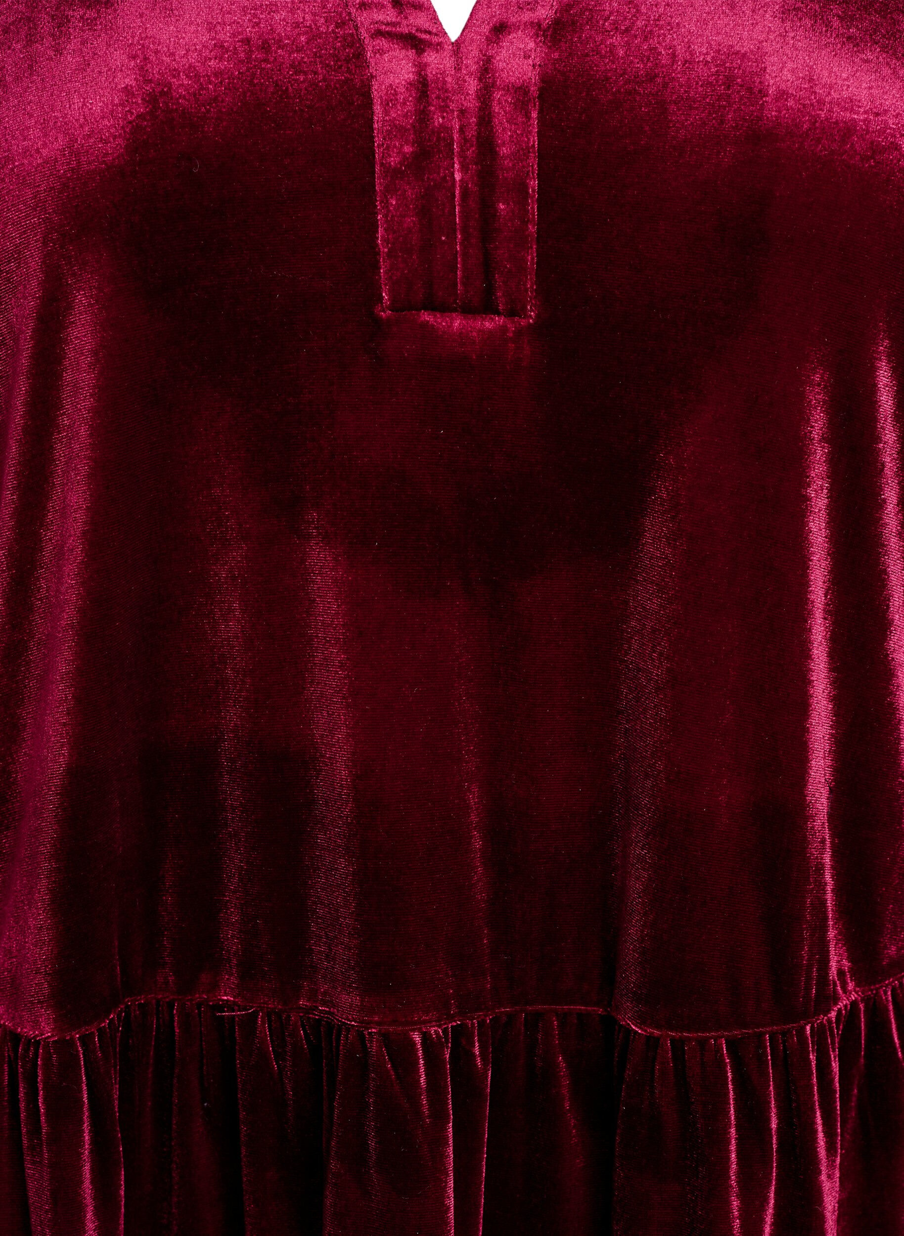 Zizzi Veloursjurk met lange mouwen en een ruchekraag, Rood, Packshot image number 2