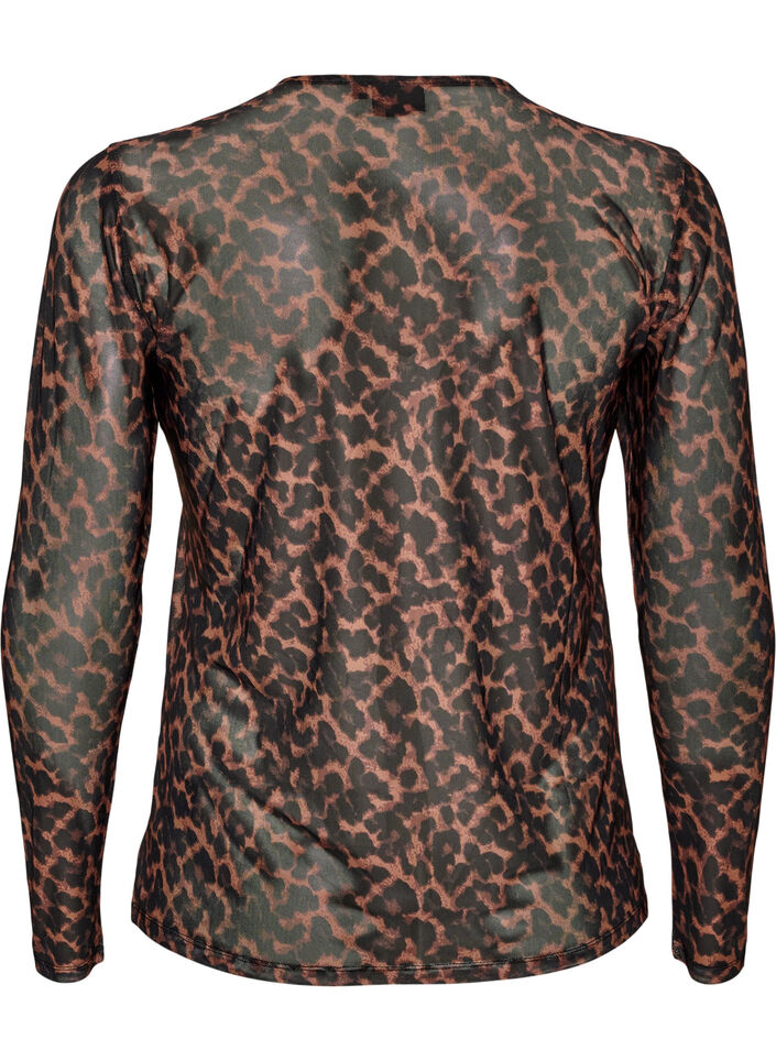 Mesh blouse met print, Bruin, Packshot image number 1
