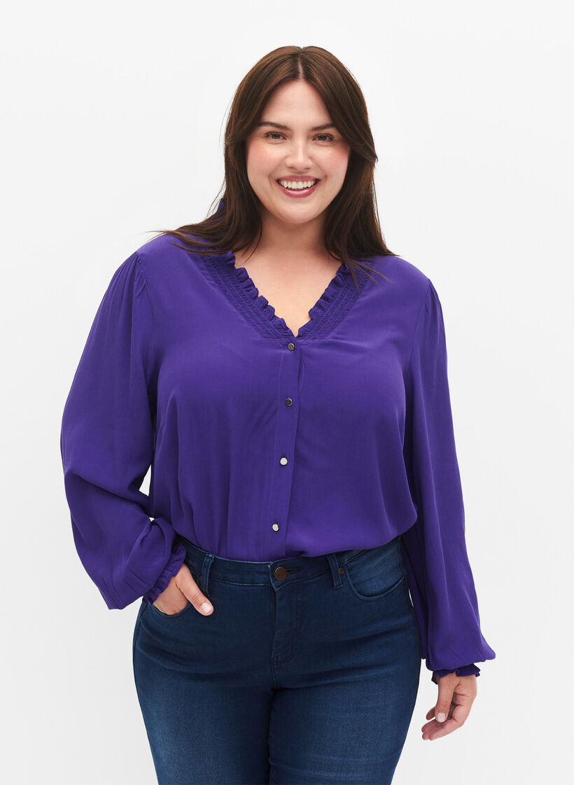 Viscose Shirt blouse met lange mouwen, Heliotrope, Model image number 0