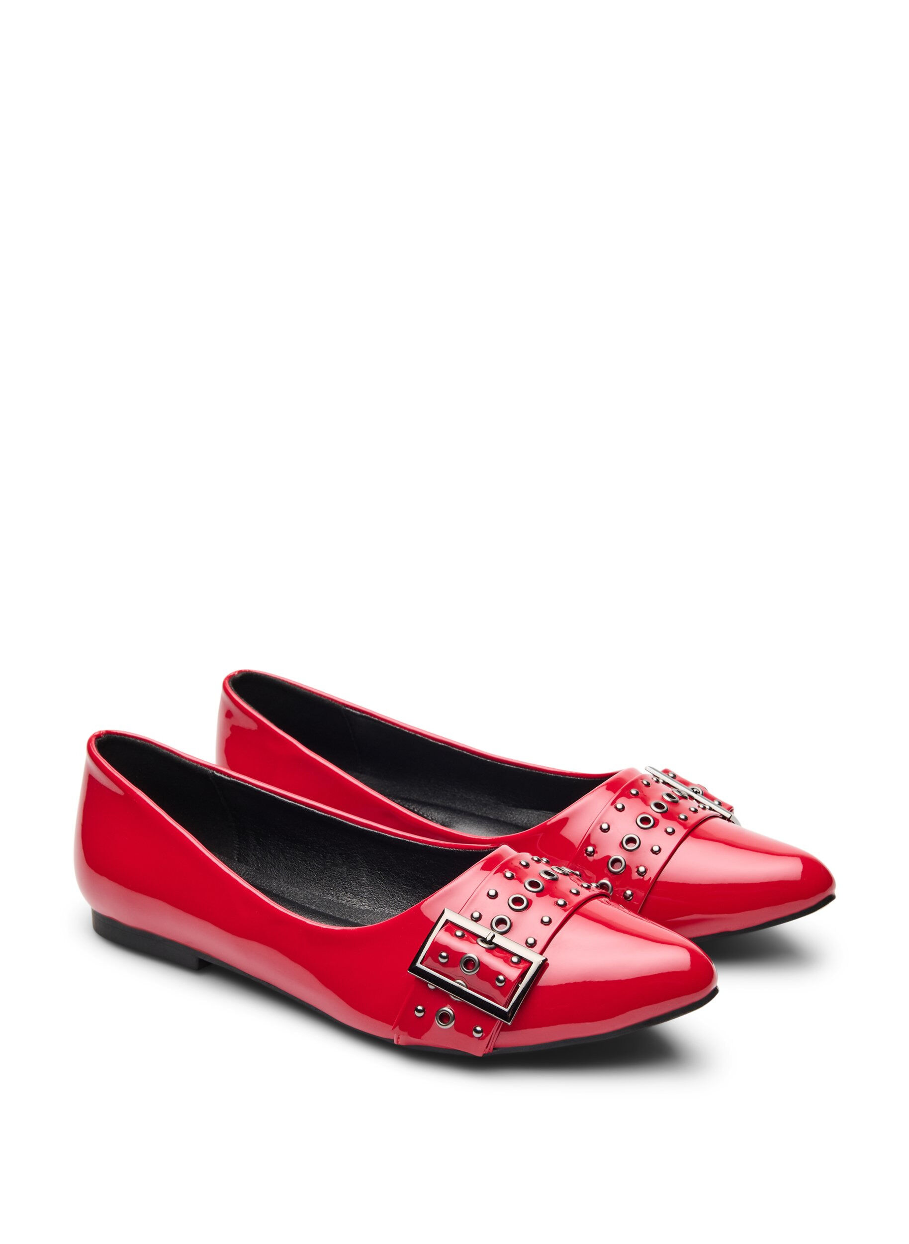 Wide fit - Ballerina met bandje en studs - Rood - Zizzi