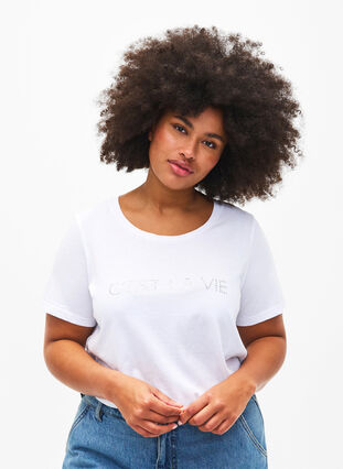 T-shirt met tekstmotief, B.White W.Rhinestone, Model image number 0