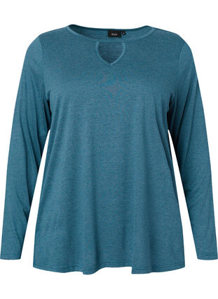 Gemêleerde blouse met lange mouwen, Legion Blue Mel., Packshot image number 0