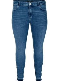 Super slim fit Amy jeans met onafgewerkte randen, Blue denim