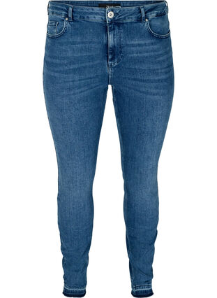 Super slim fit Amy jeans met onafgewerkte randen, Blue denim, Packshot image number 0