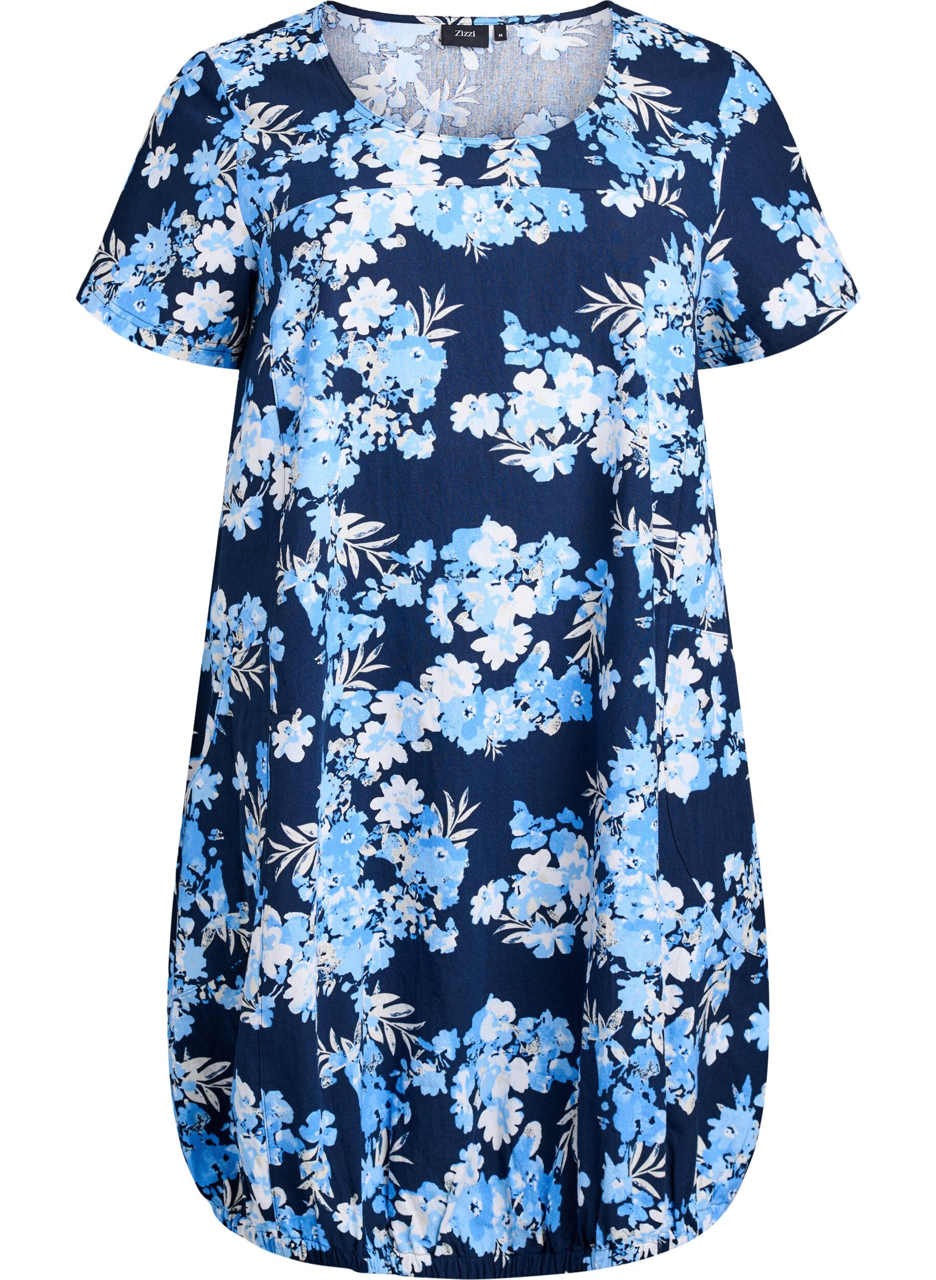 ZizziKatoenen jurk met korte mouwen en print, Blauw, Packshot image number 0