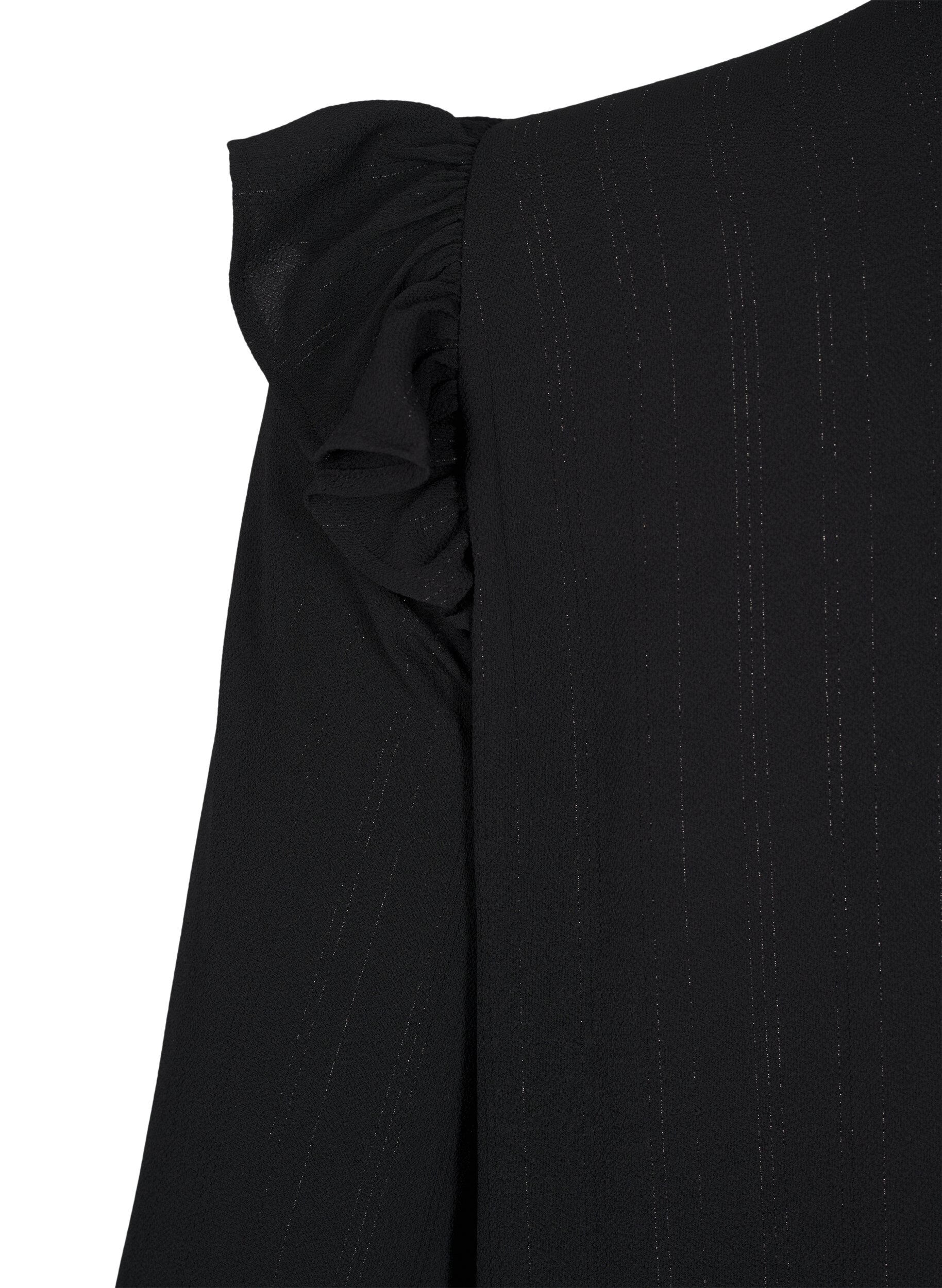 Zizzi Kort jurkje met ruches en glitter, Zwart, Packshot image number 3