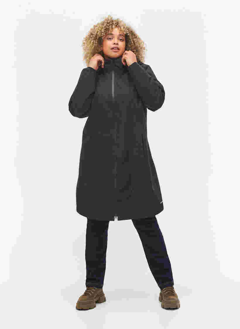 Regenjas met afneembare capuchon en reflex, Black, Model image number 2