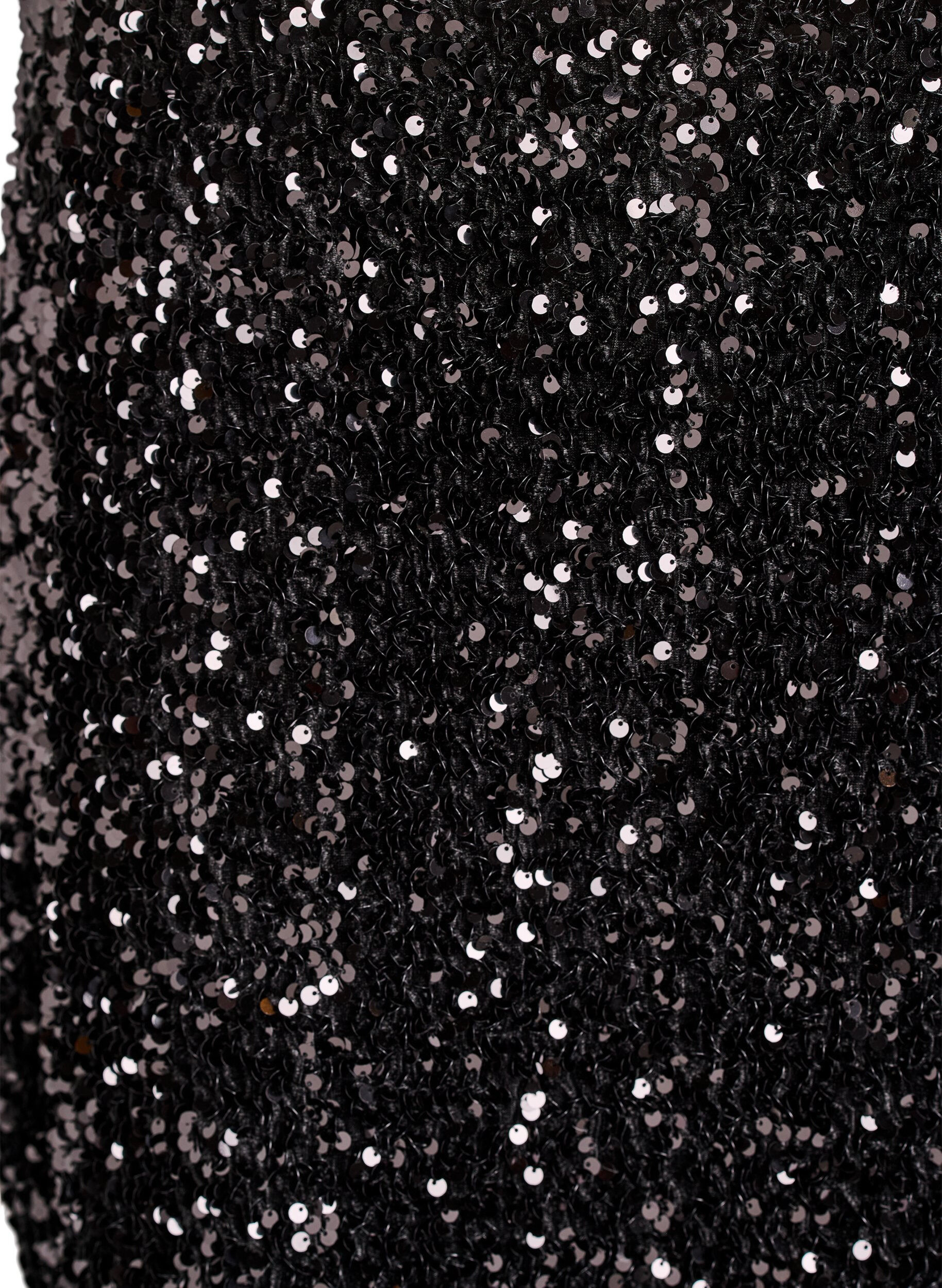 Zizzi Korte paillettenrok met een elastische tailleband, Zwart, Packshot image number 2