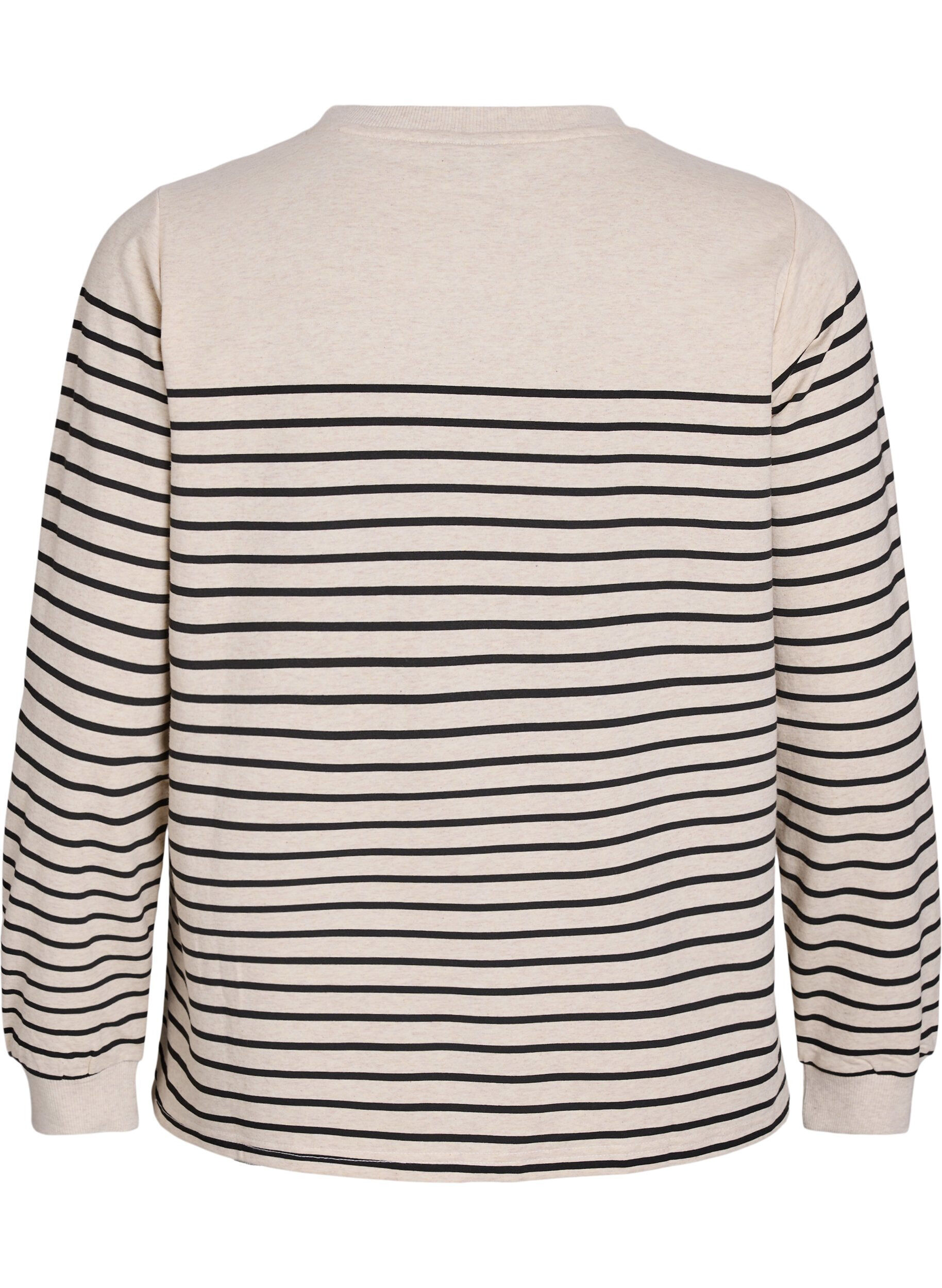 Zizzi Sweatshirt met strepen en tekstprint, Beige, Packshot image number 1