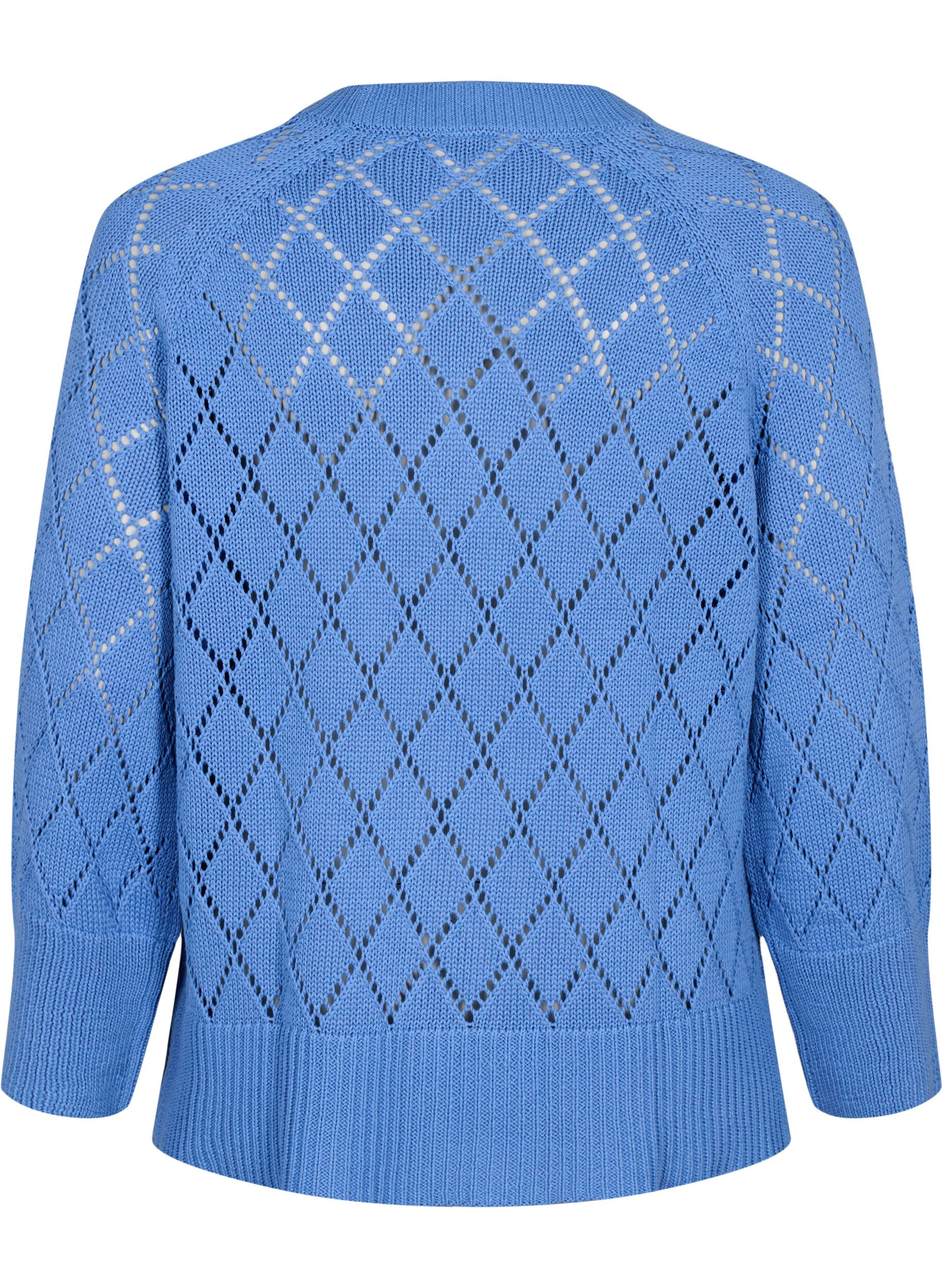 Zizzi Gebreide blouse met lange mouwen en een gaatjespatroon, Blue Bonnet, Packshot image number 1