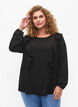 Blouse met lange mouwen en ruches, Black, Model image number 0