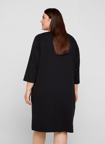Katoenen jurk met 3/4 mouwen en zakken, Black, Model image number 1