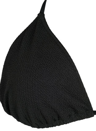 Driehoekige bikini top met crêpe structuur, Black, Packshot image number 2