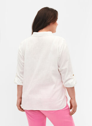 Overhemdblouse met knoopsluiting in katoen-linnen mix, White, Model image number 1