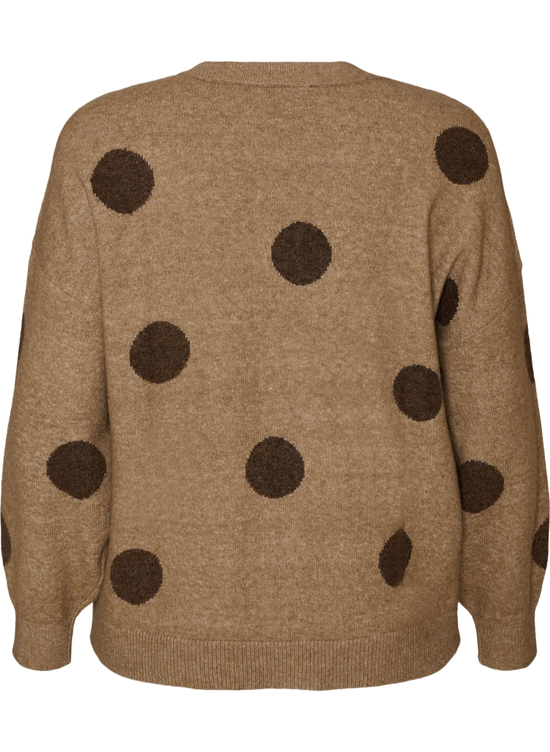 ZizziGebreide blouse met een stippenpatroon, Bruin, Packshot image number 1