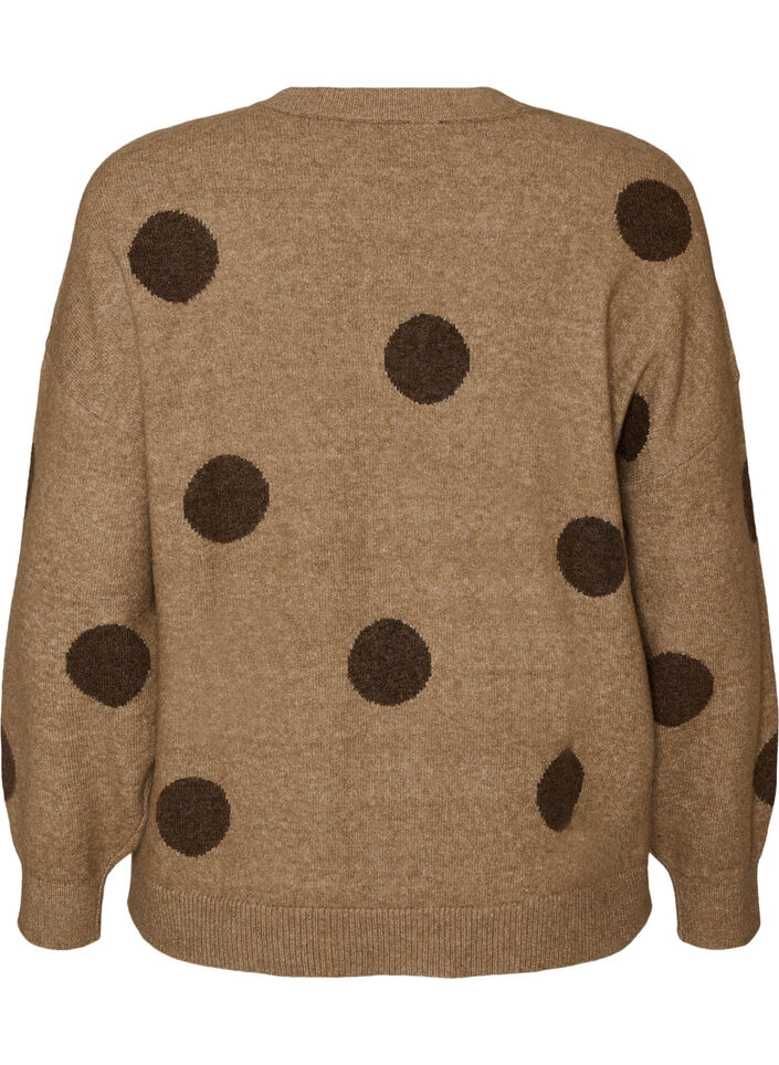 Gebreide blouse met een stippenpatroon, Bruin, Packshot image number 1