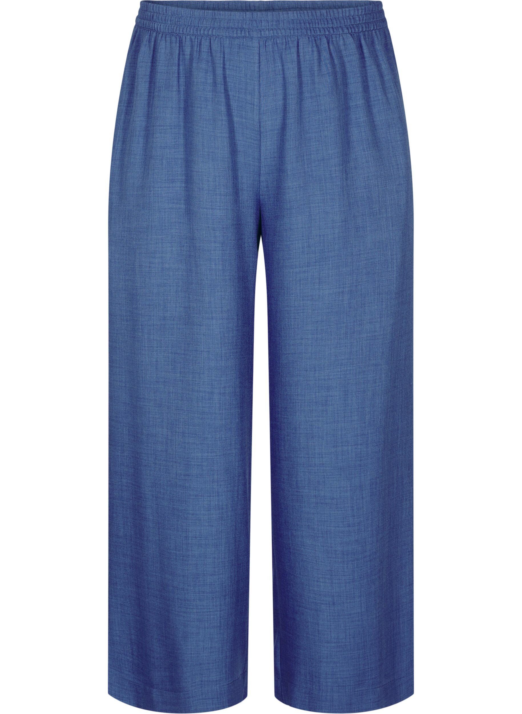 ZizziLosse broek met elastische tailleband en zakken, Blauw, Packshot image number 0