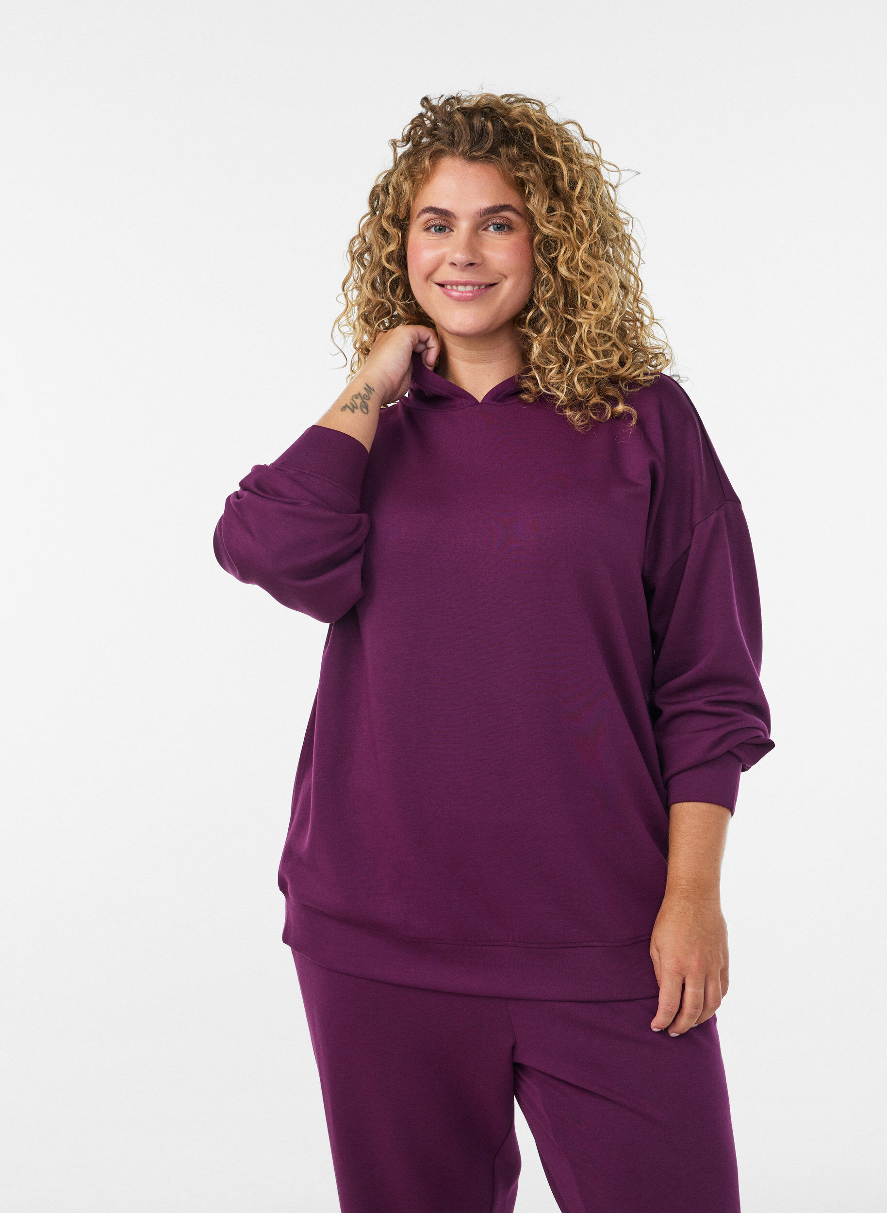 Jersey hoodie, Paars, Model