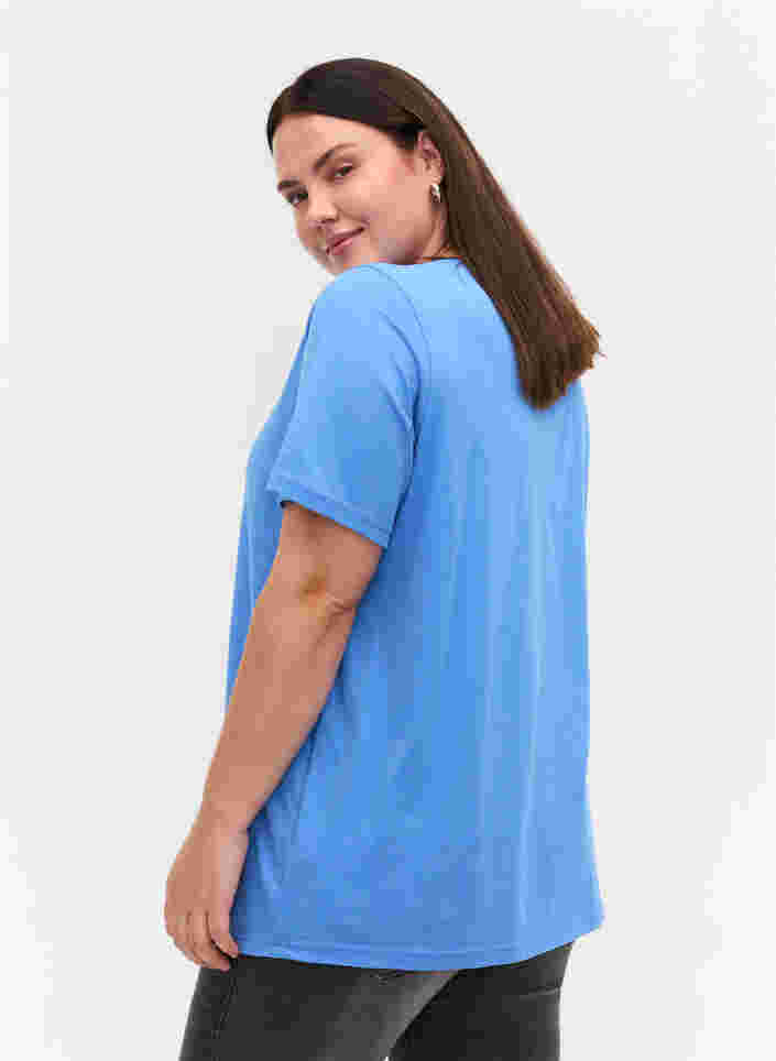 T-shirt in biologisch katoen met v-hals, Ultramarine, Model image number 1